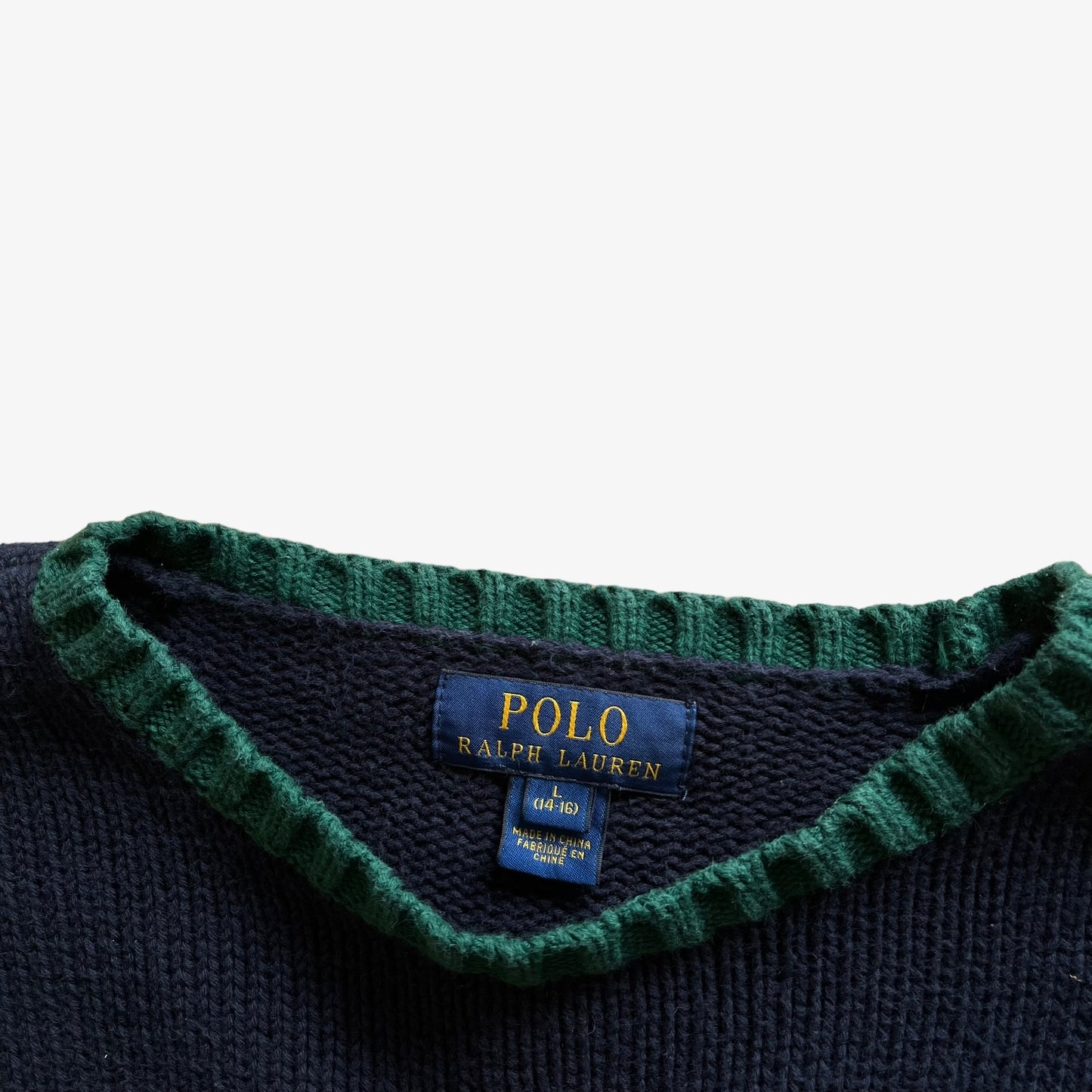 Vintage 90s Womens Polo Ralph Lauren Knitted Navy And Green Jumper Label - Casspios Dream