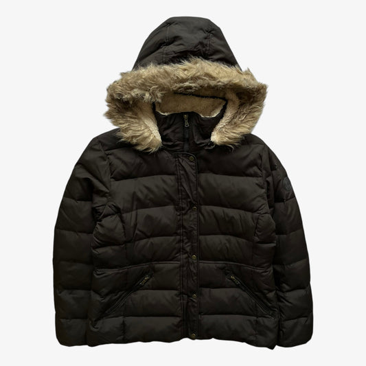 Vintage 90s Womens Ralph Lauren Black Goose Down Puffer Jacket With Faux Fur Collar - Casspios Dream