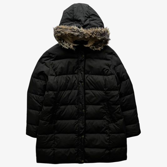 Vintage 90s Womens Ralph Lauren Black Goose Down Puffer Jacket With Matted Faux Fur Collar - Casspios Dream