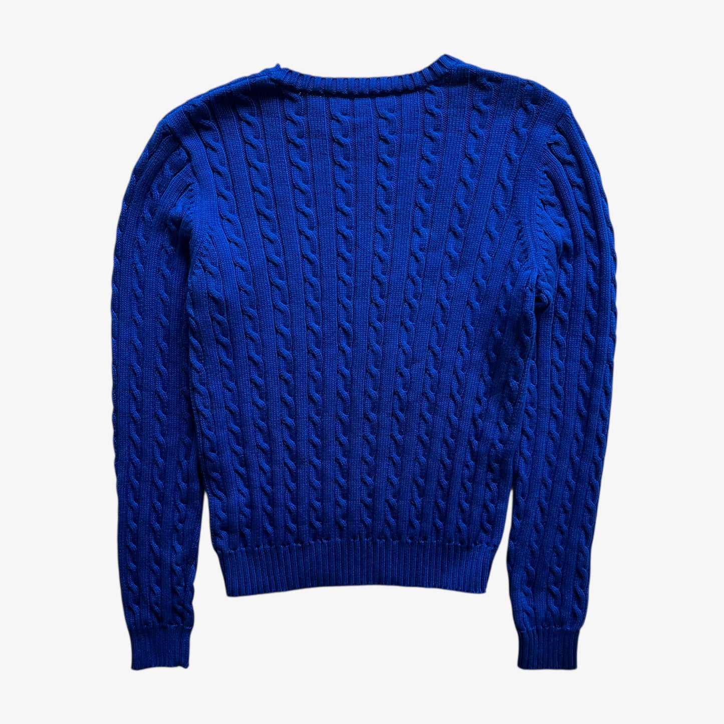 Vintage 90s Womens Ralph Lauren Blue Cable Knit Jumper Back - Casspios Dream