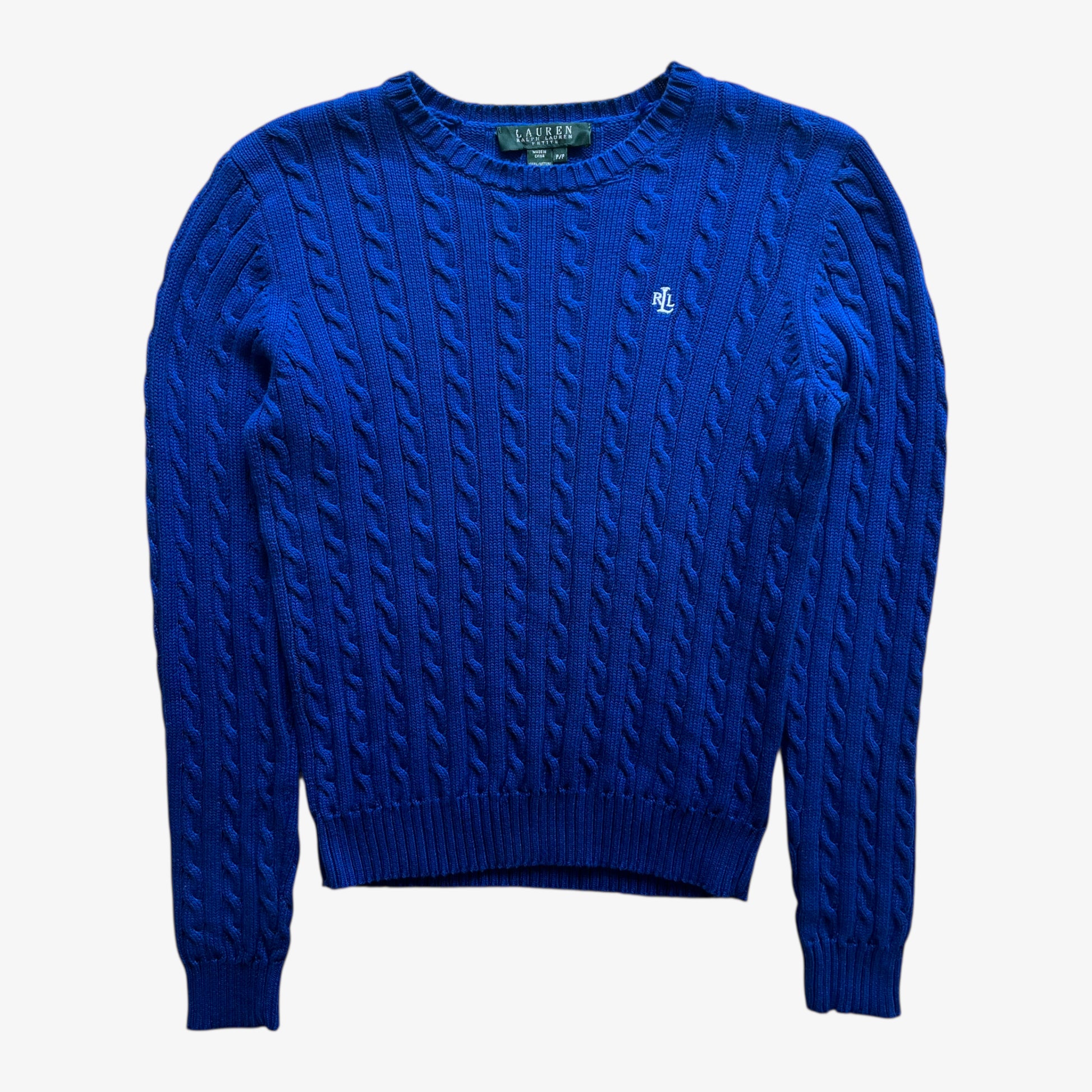 Vintage 90s Womens Ralph Lauren Blue Cable Knit Jumper - Casspios Dream
