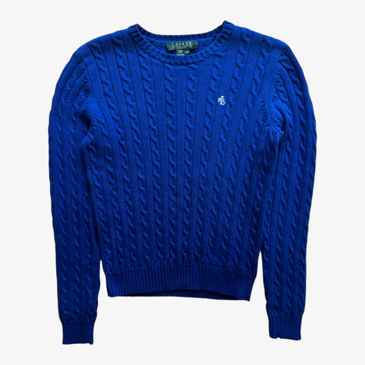 Vintage 90s Womens Ralph Lauren Blue Cable Knit Jumper - Casspios Dream