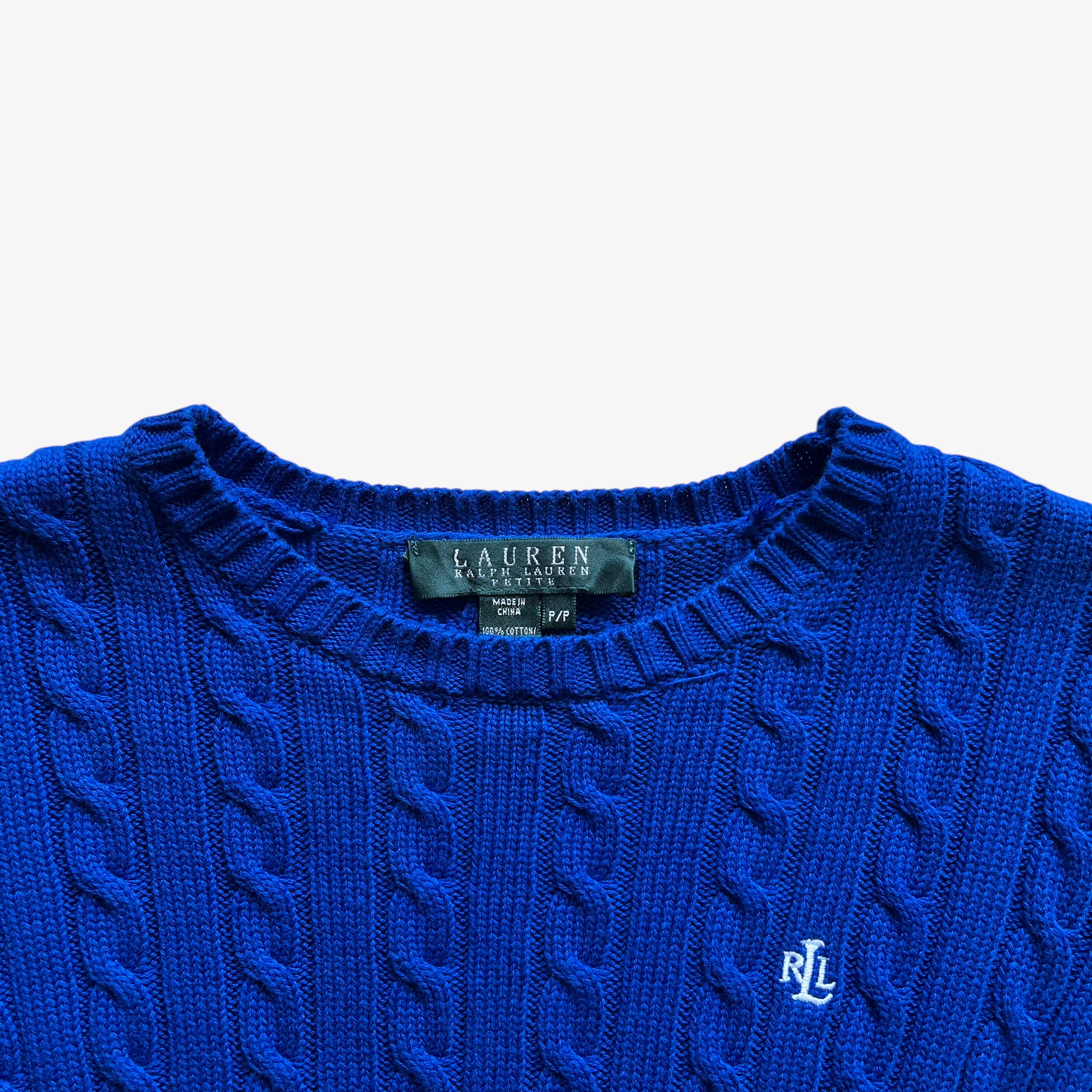 Vintage 90s Womens Ralph Lauren Blue Cable Knit Jumper Label - Casspios Dream