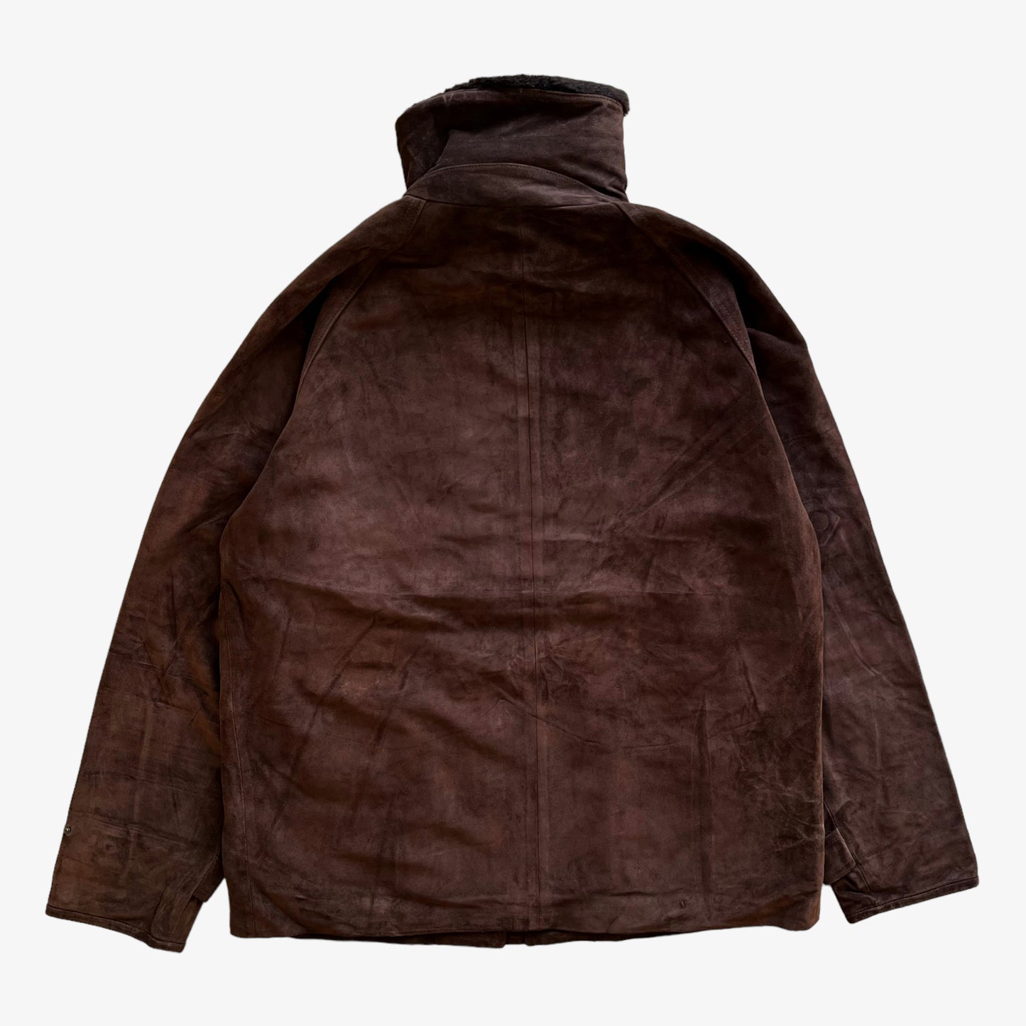 Vintage 90s Womens Ralph Lauren Brown Leather Jacket With Fur Collar Back - Casspios Dream