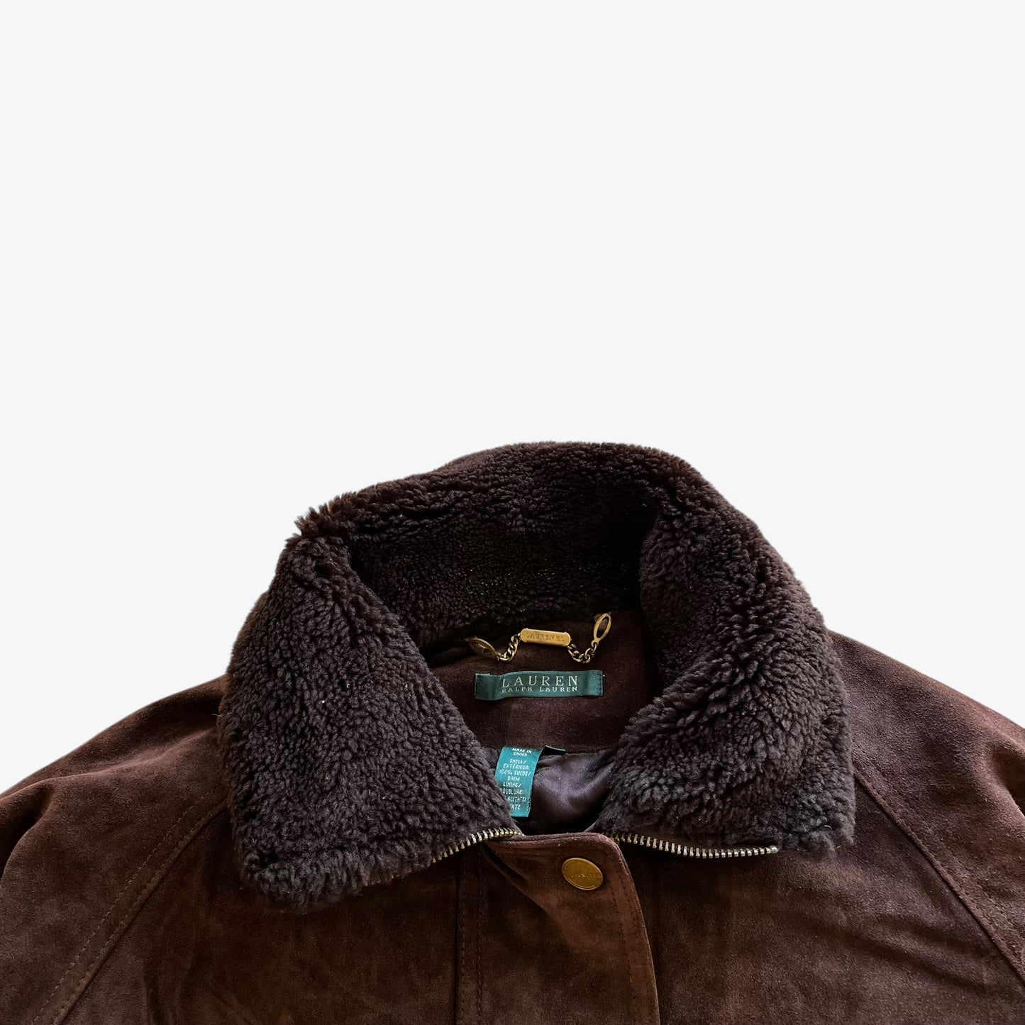 Vintage 90s Womens Ralph Lauren Brown Leather Jacket With Fur Collar Label - Casspios Dream