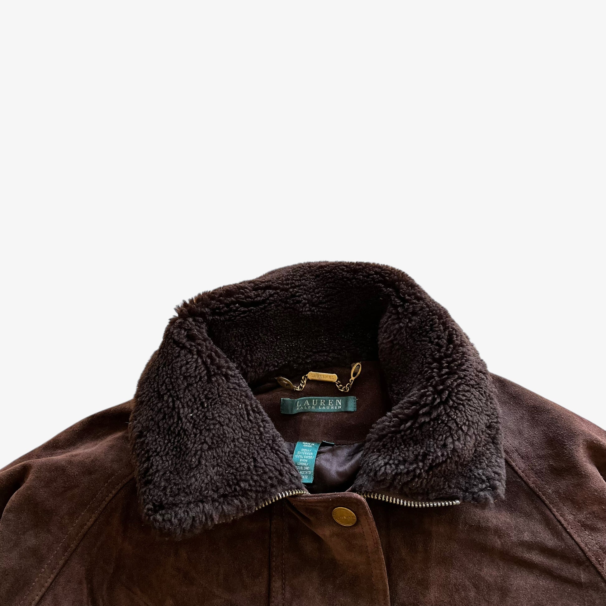 Vintage 90s Womens Ralph Lauren Brown Leather Jacket With Fur Collar Label - Casspios Dream