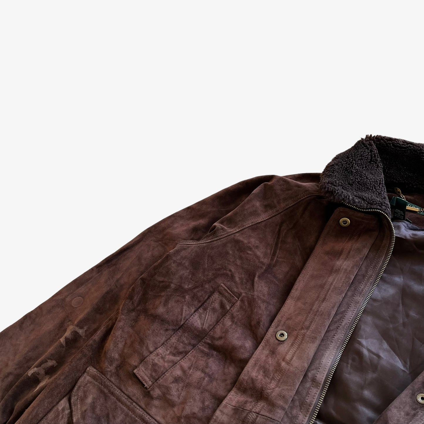 Vintage 90s Womens Ralph Lauren Brown Leather Jacket With Fur Collar Zip - Casspios Dream