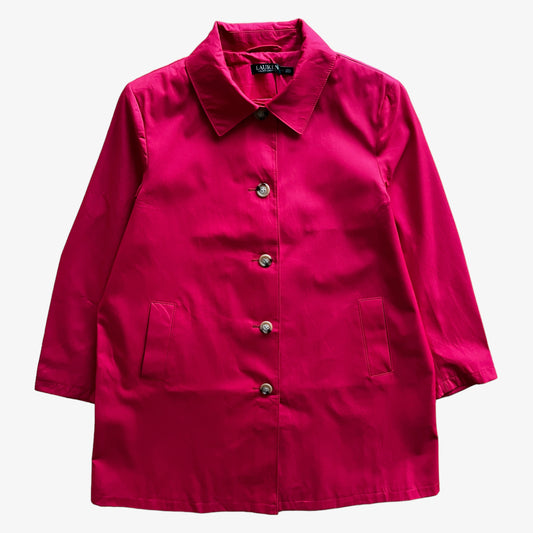 Vintage 90s Womens Ralph Lauren Pink Trench Coat With Removable Hood - Casspios Dream