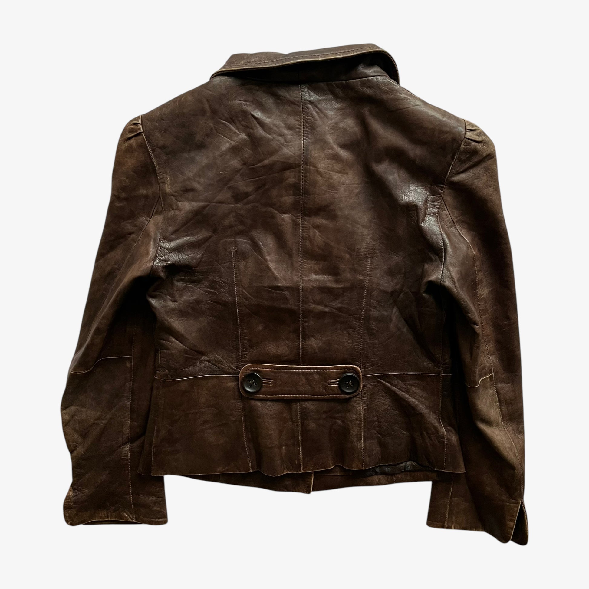 Vintage 90s Womens Redskins Faded Dark Brown Leather Jacket Back - Casspios Dream