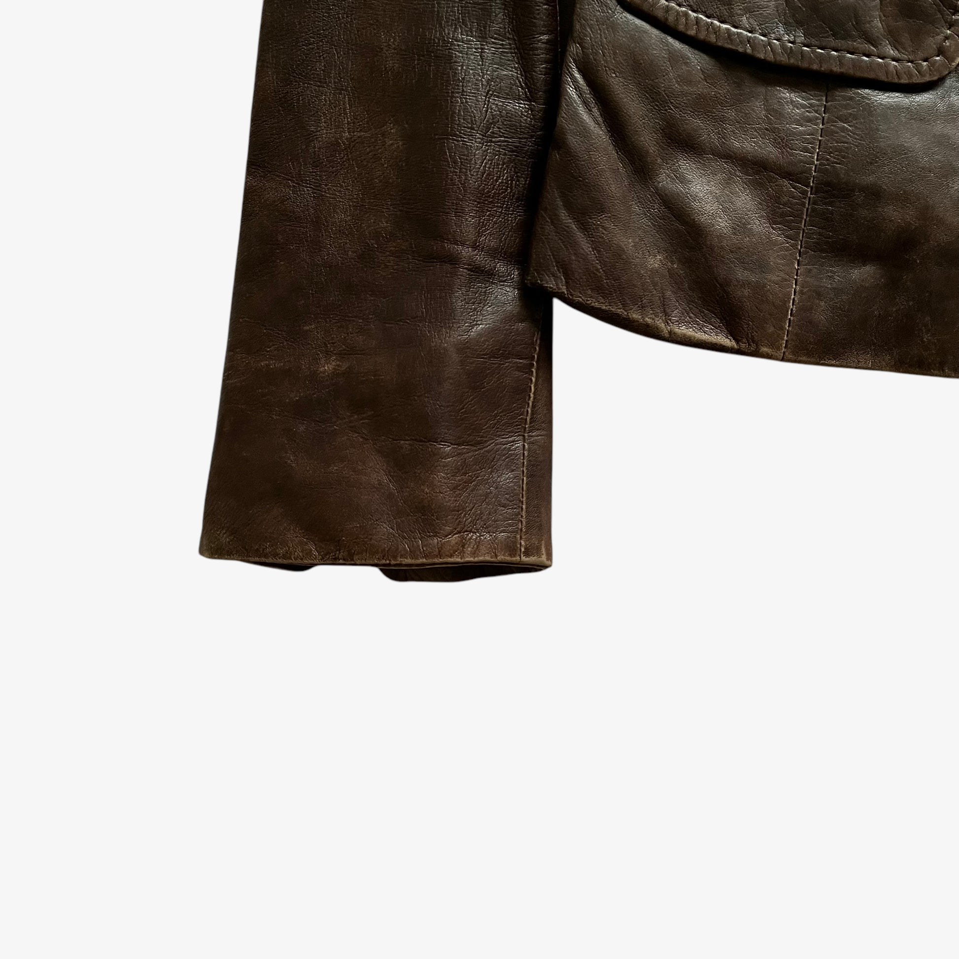 Vintage 90s Womens Redskins Faded Dark Brown Leather Jacket Cuff - Casspios Dream