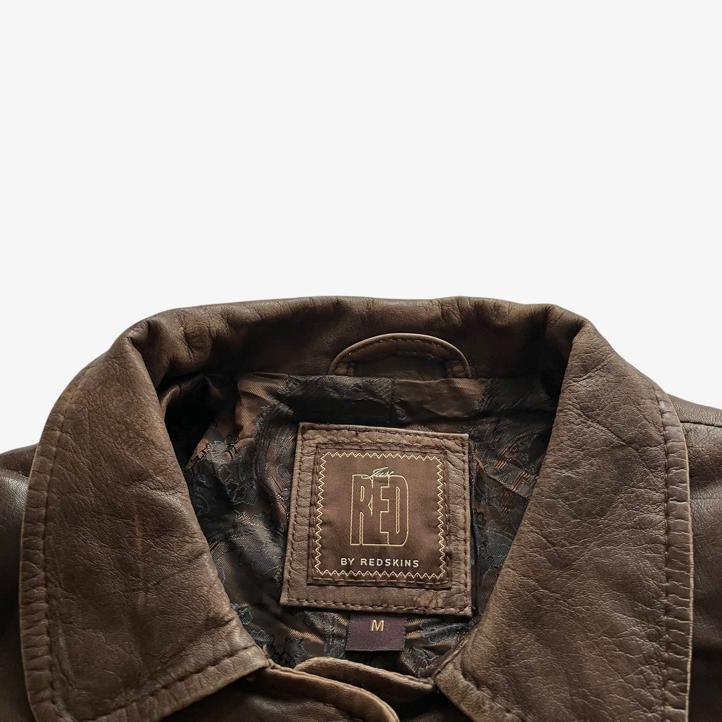 Vintage 90s Womens Redskins Faded Dark Brown Leather Jacket Label - Casspios Dream