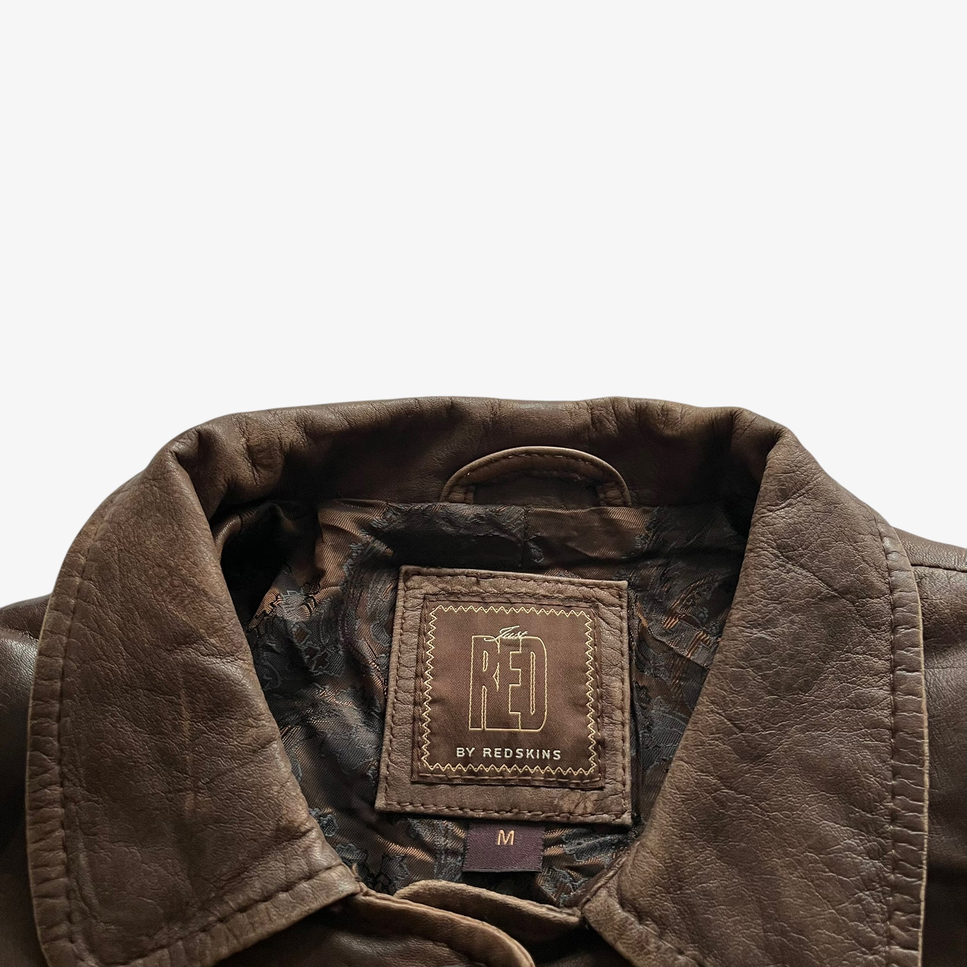 Vintage 90s Womens Redskins Faded Dark Brown Leather Jacket Label - Casspios Dream