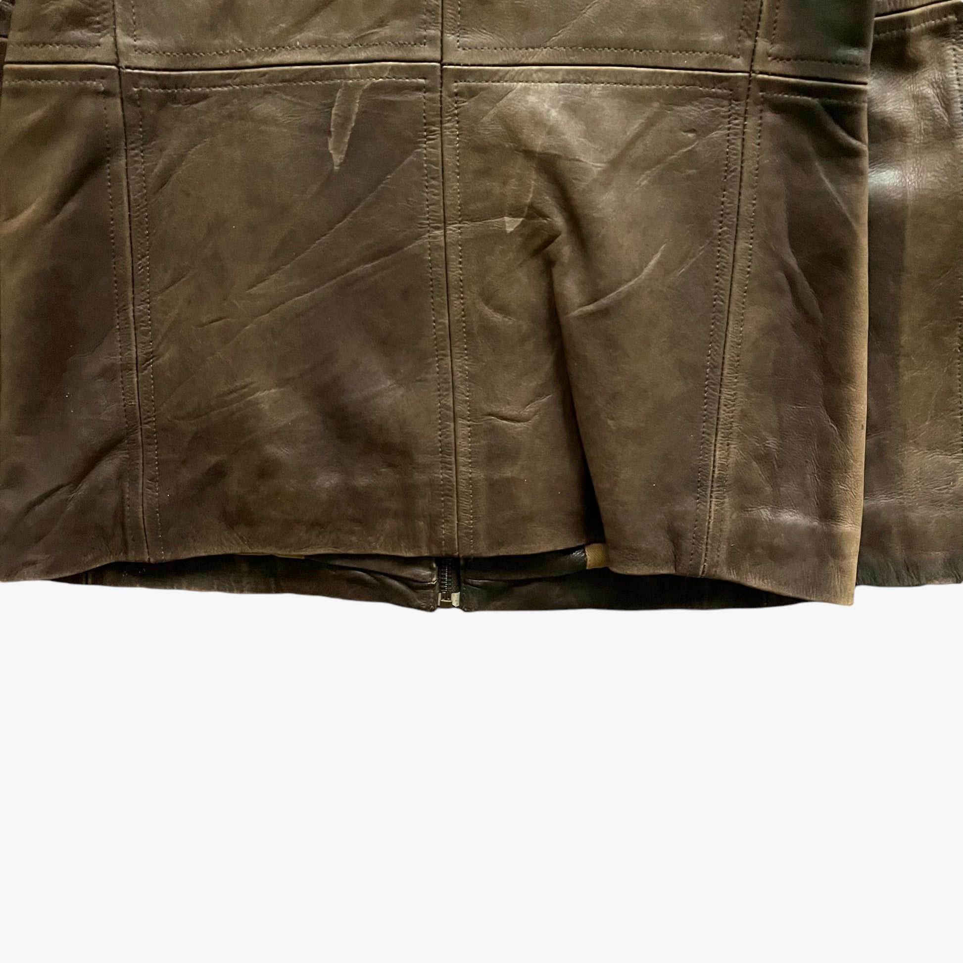 Vintage 90s Womens Redskins Faded Dark Brown Leather Pilot Jacket With Faux Fur Collar Back Hem - Casspios Dream