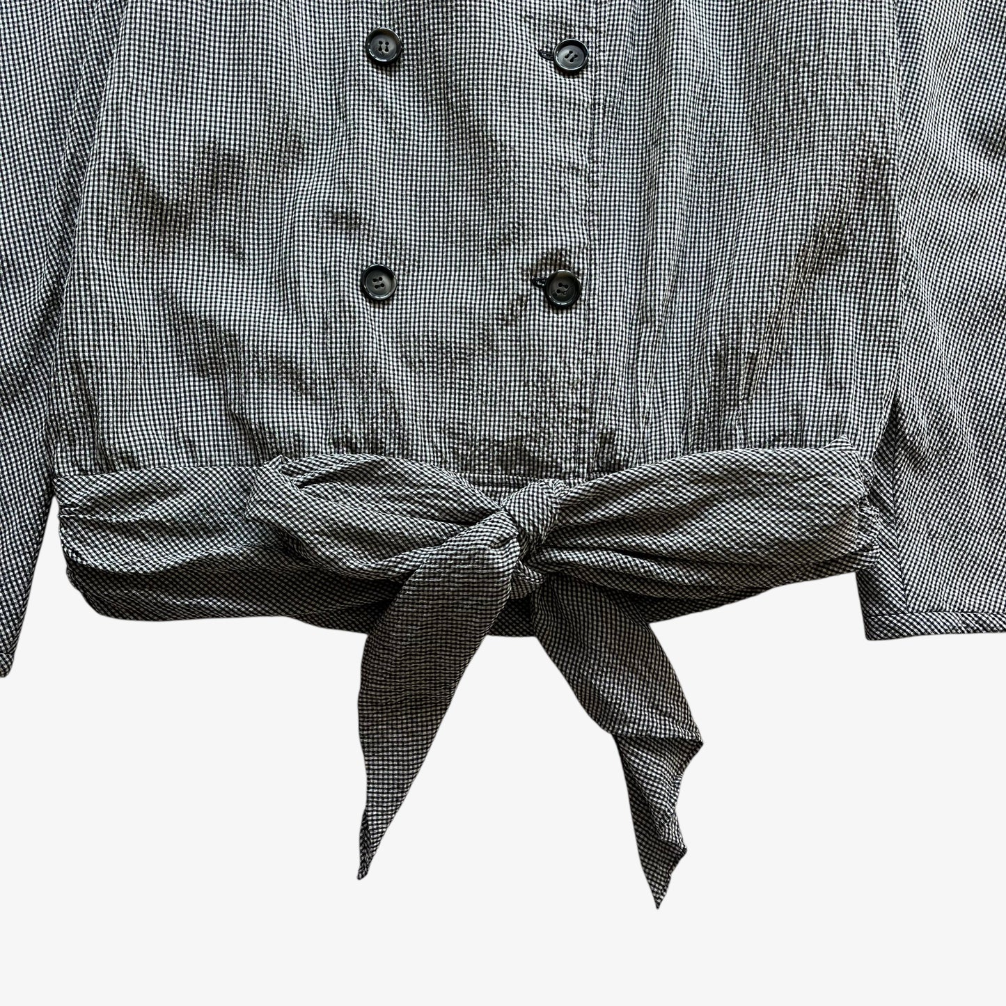 Vintage 90s Womens Valentino Night Double Breasted Checkered Jacket With Bow Waist Hem - Casspios Dream
