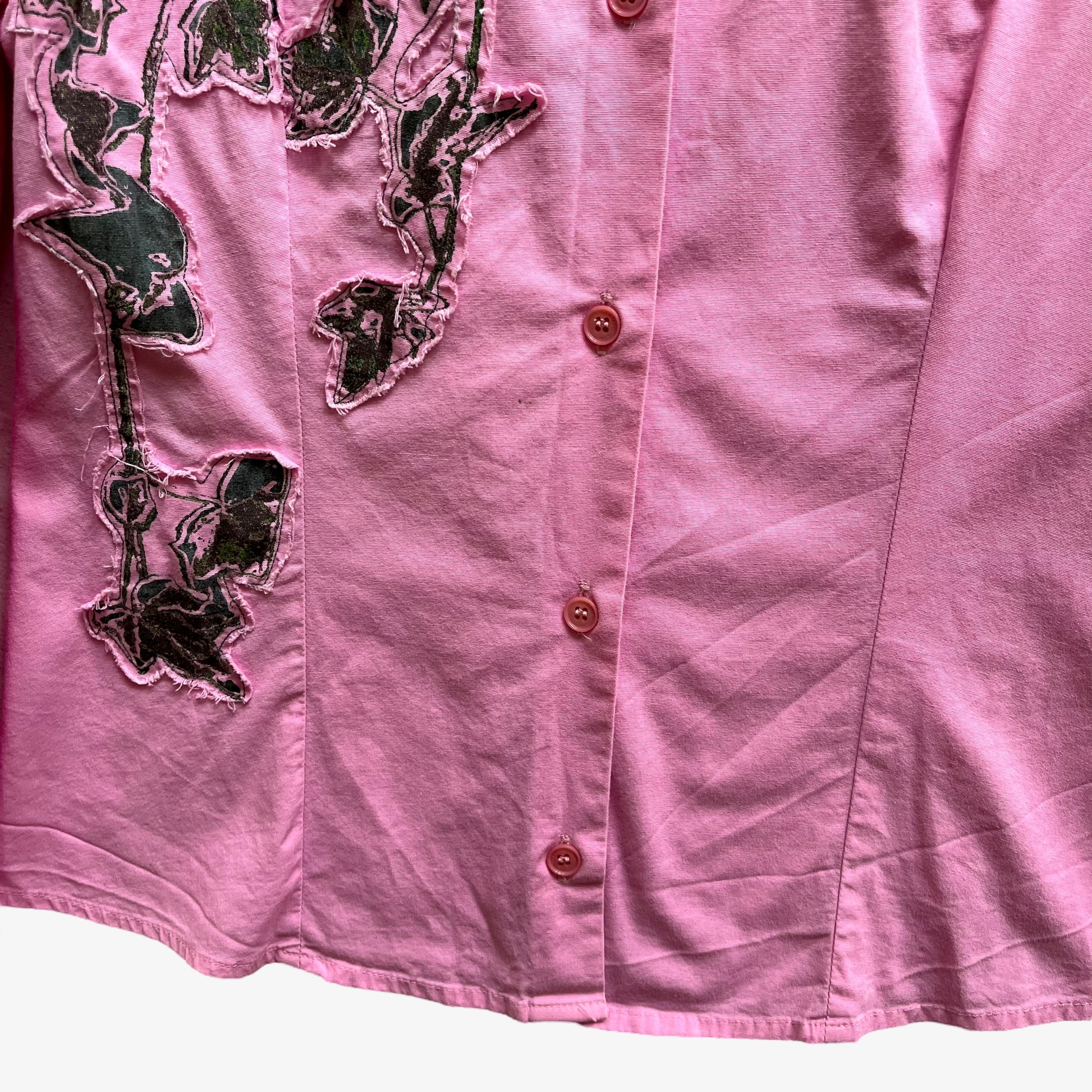 Vintage 90s Womens Versace Jeans Couture Pink Long Sleeve Shirt With Embroidered Black Floral Design Wear - Casspios Dream