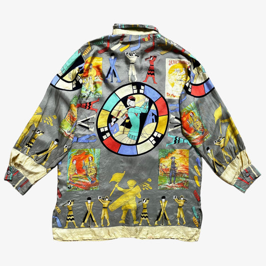 Vintage 90s Womens Versace Sport Golf Print Long Sleeve Silk Shirt Back - Casspios Dream