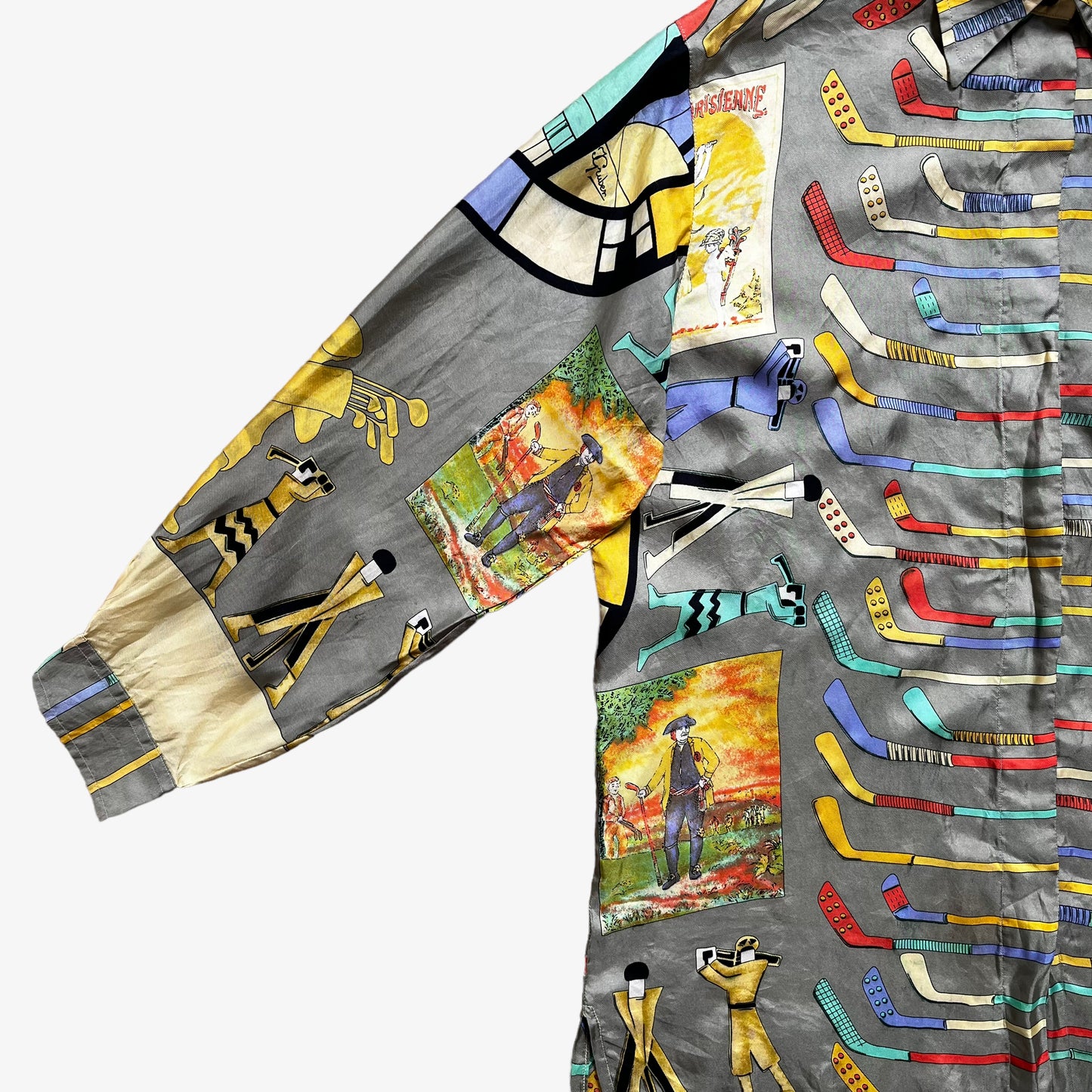 Vintage 90s Womens Versace Sport Golf Print Long Sleeve Silk Shirt Sleeve - Casspios Dream