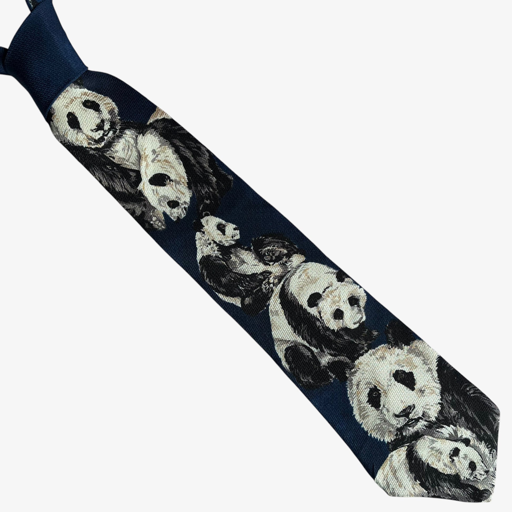 Vintage 90s World Wildlife Fund WWF 1993 Panda Print Navy Silk Tie - Casspios Dream