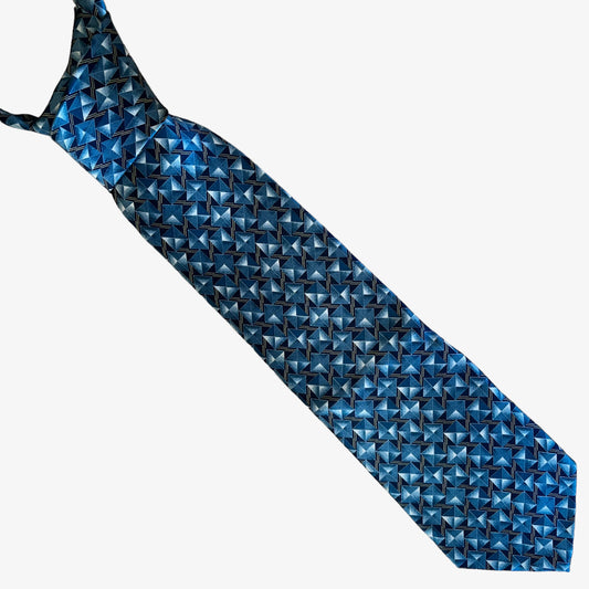 Vintage 90s Yves Saint Laurent Geometric Print Blue Mandai Tie - Casspios Dream