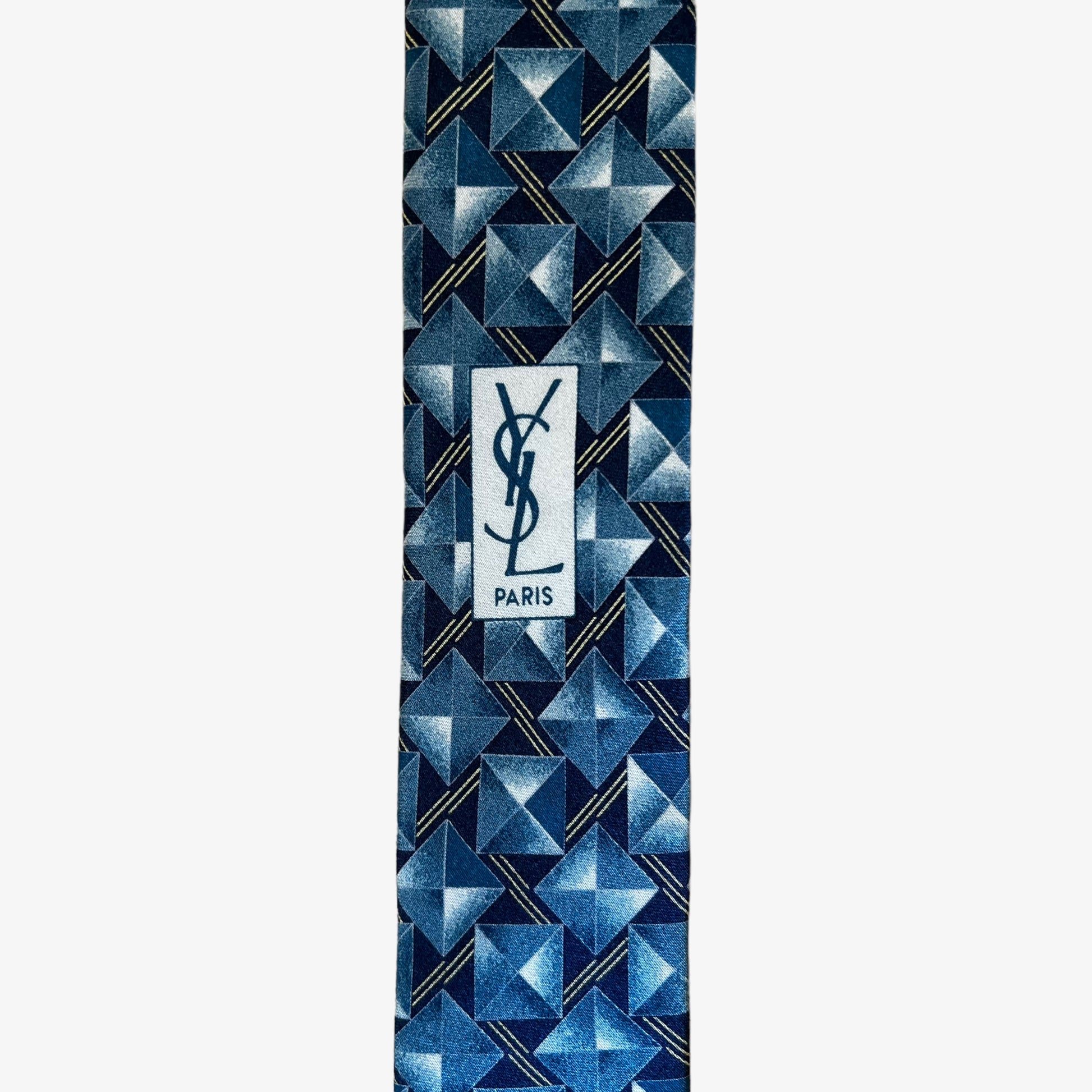 Vintage 90s Yves Saint Laurent Geometric Print Blue Mandai Tie Logo - Casspios Dream