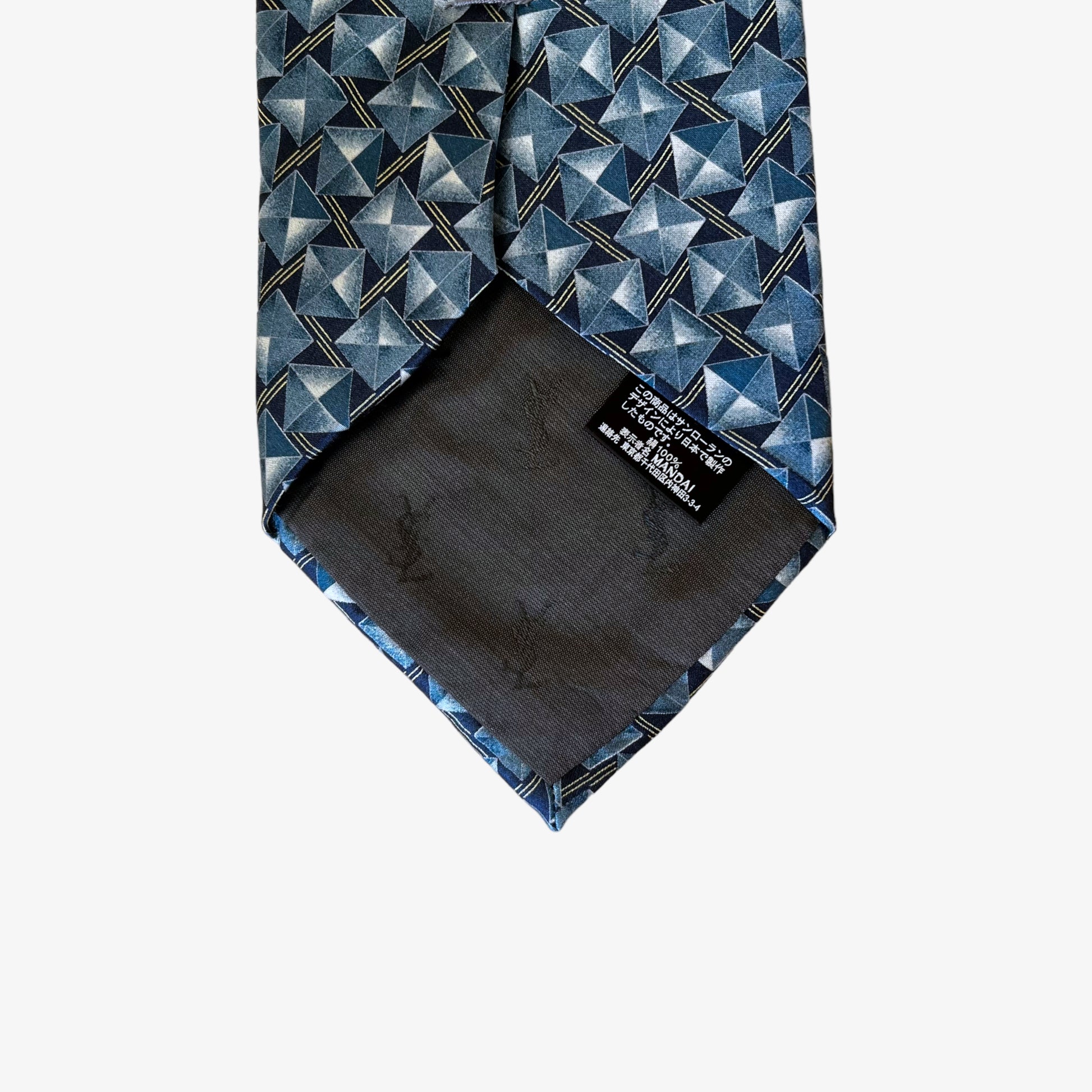 Vintage 90s Yves Saint Laurent Geometric Print Blue Mandai Tie Material - Casspios Dream