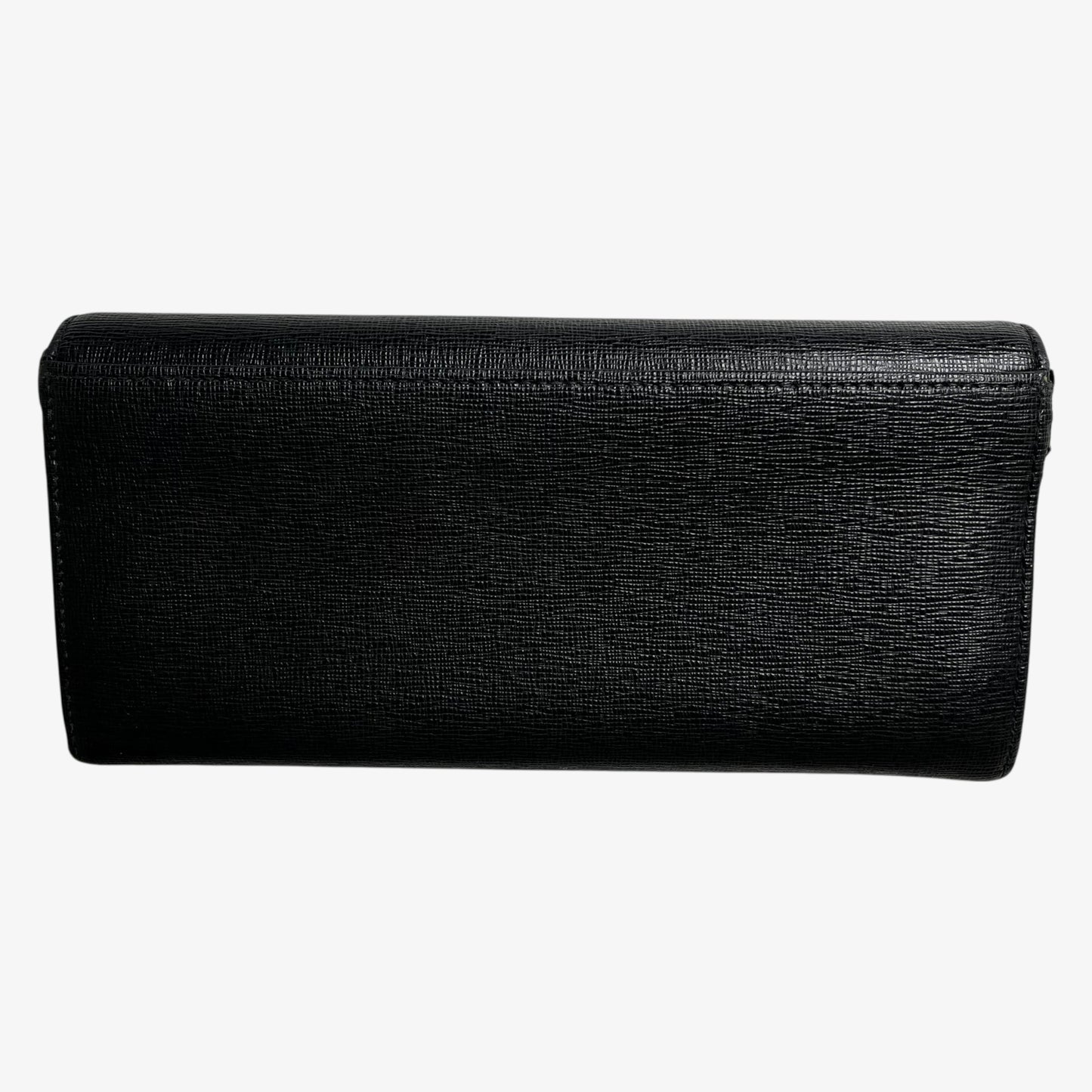 Back of vintage Y2K Furla black leather continental flap wallet.