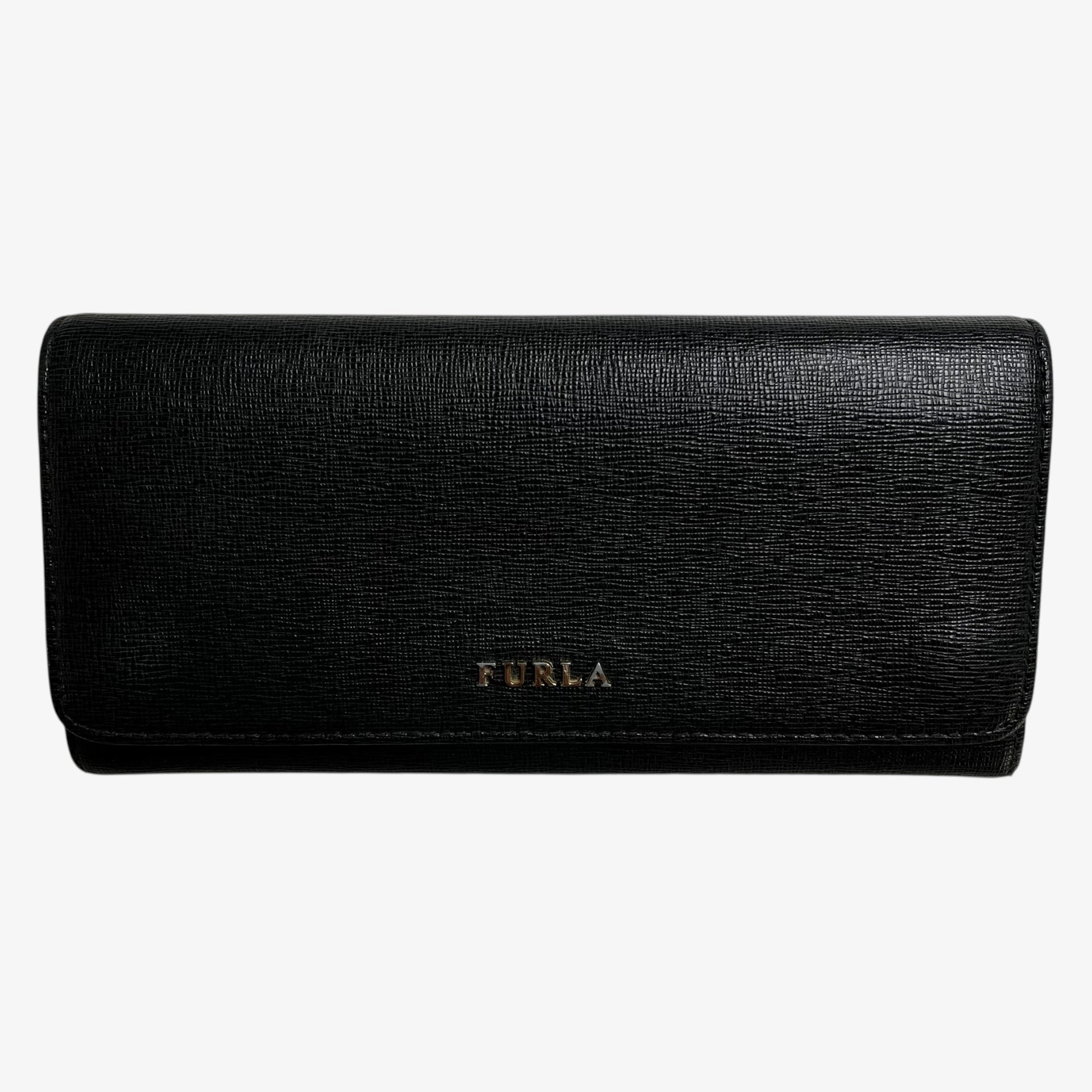 Vintage Y2K Furla black leather continental flap wallet.