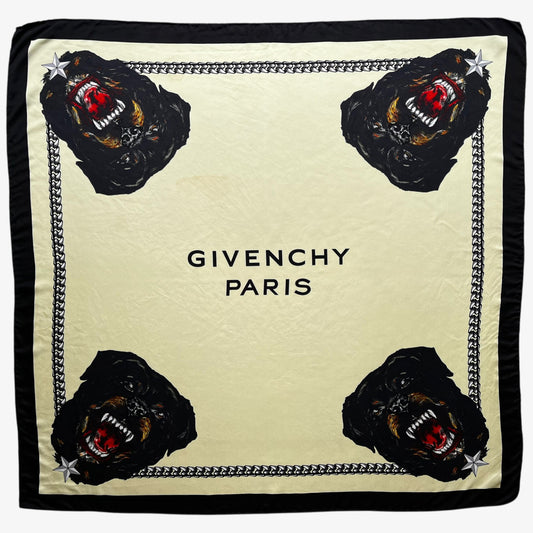 Women's vintage Y2K Givenchy Paris Rottweiler dog print silk scarf.