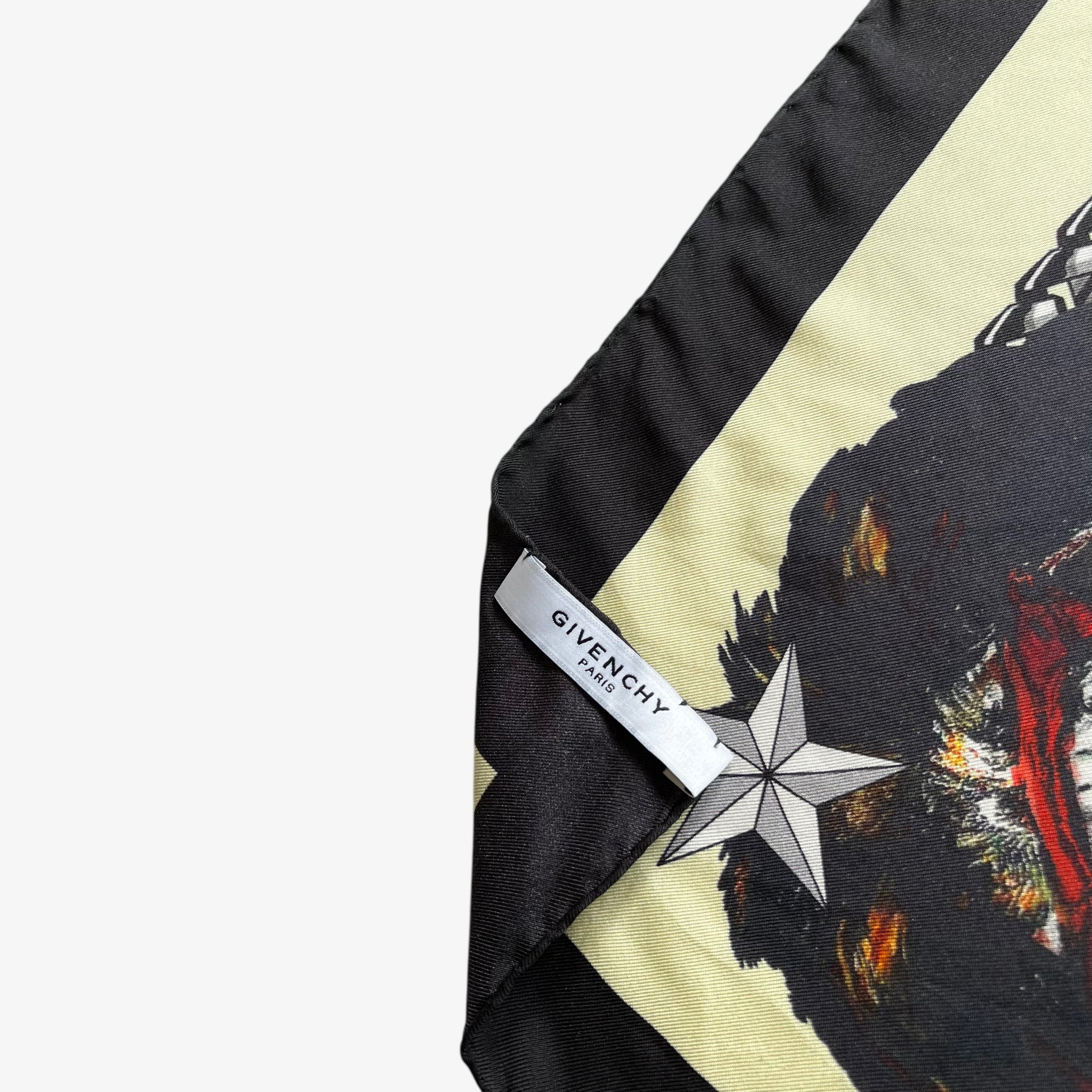 Givenchy Paris label of women's vintage Y2K Rottweiler dog print silk scarf.