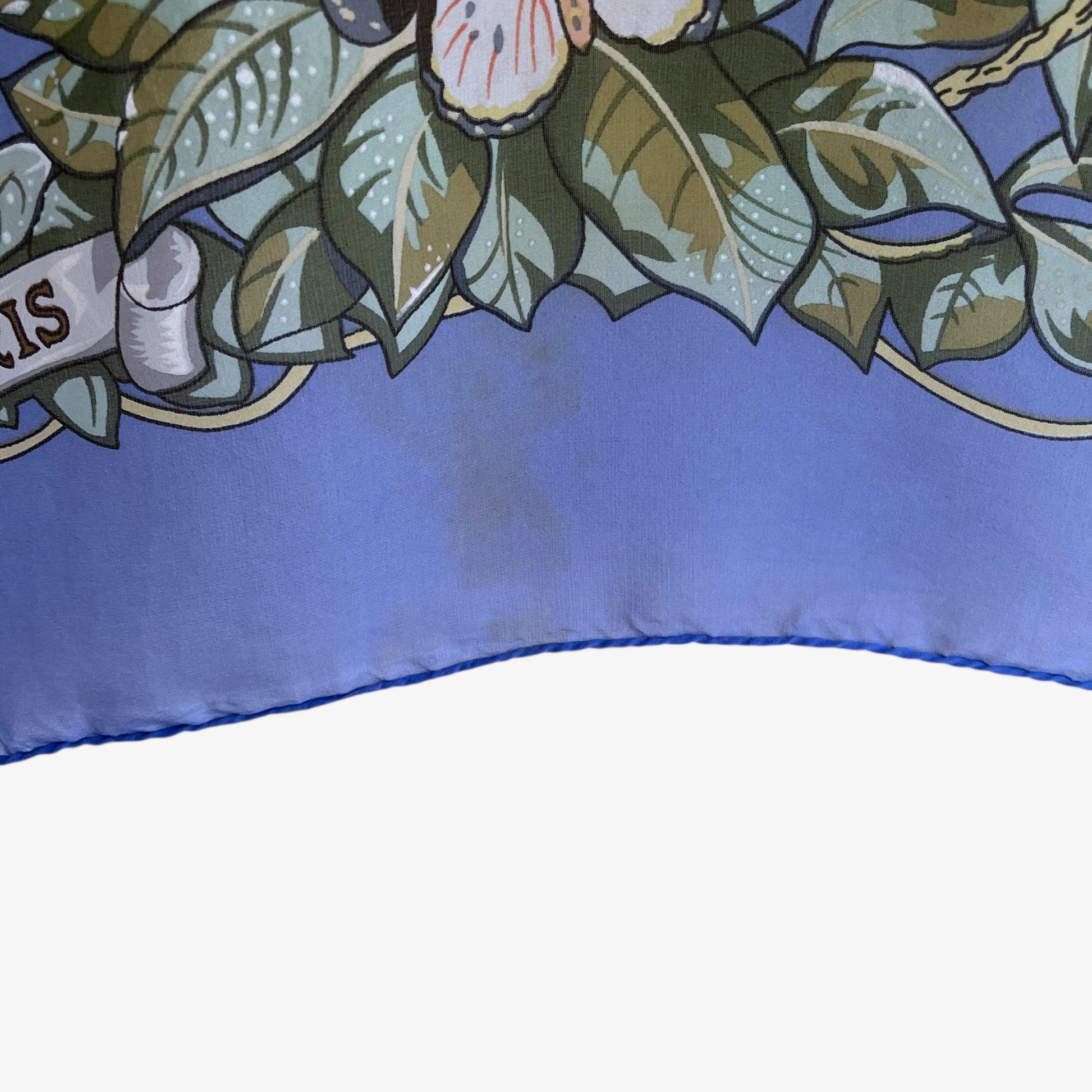 Wear on vintage Y2K Hermes jungle love leopard print blue silk scarf.