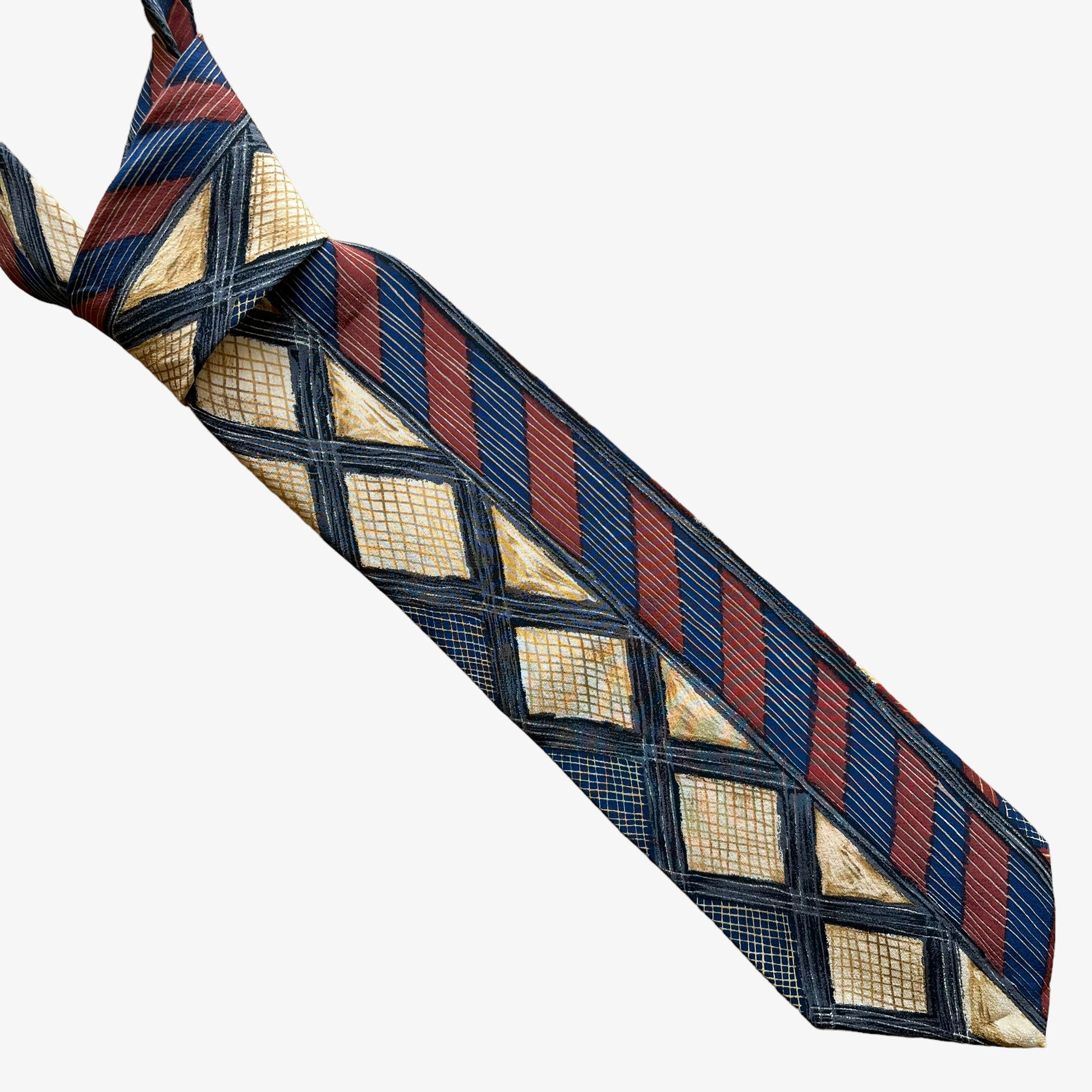 Vintage Y2K Hugo Boss contrasting colourful striped and checkered print silk tie.