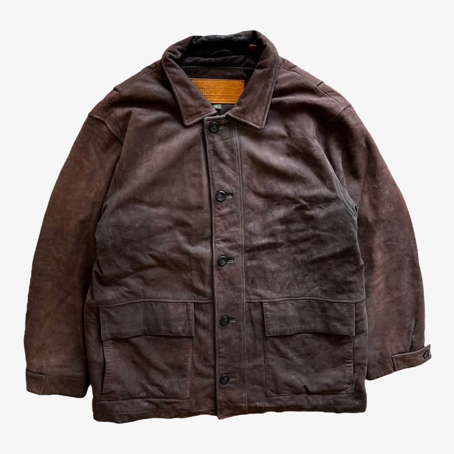 Vintage Y2K Mens 2001 Timberland Brown Purple Leather Jacket - Casspios Dream