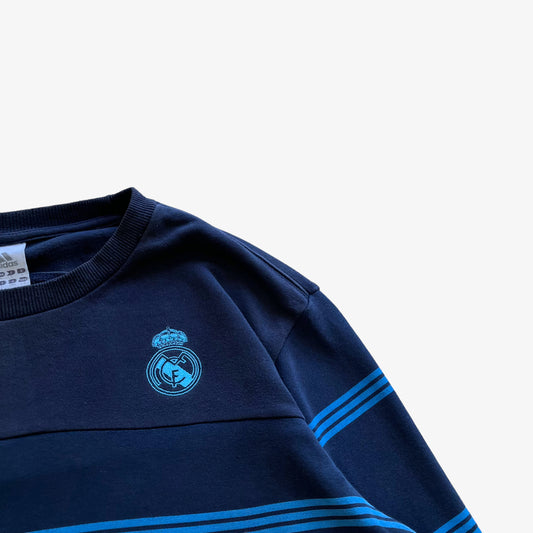 Vintage Y2K Mens Adidas 2008 Real Madrid Football Club Navy Striped Sweatshirt Badge - Casspios Dream
