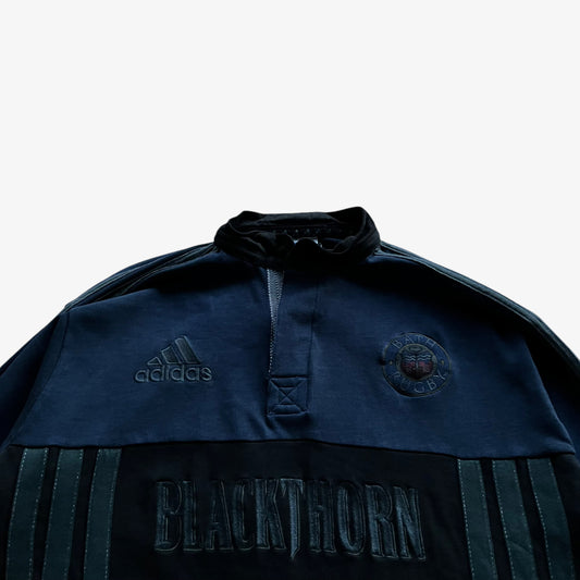 Vintage Y2K Mens Adidas Bath Rugby Union Navy Long Sleeve Shirt Blackthorn - Casspios Dream