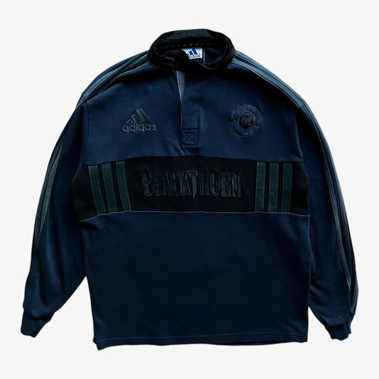 Vintage Y2K Mens Adidas Bath Rugby Union Navy Long Sleeve Shirt - Casspios Dream