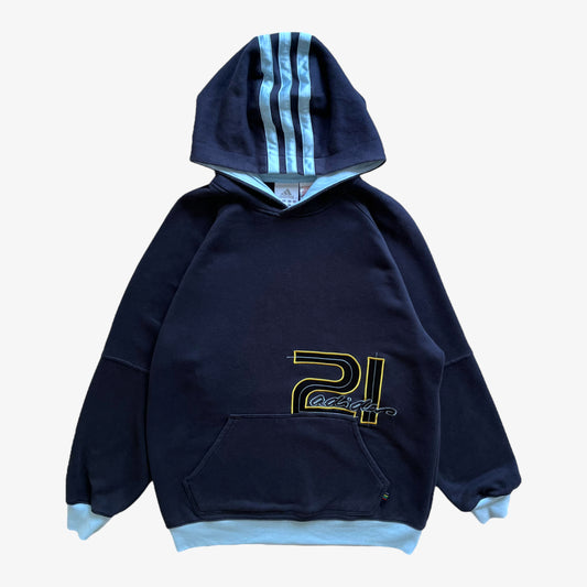 Vintage Y2K Mens Adidas Embroidered 21 Spell Out Navy Hoodie - Casspios Dream