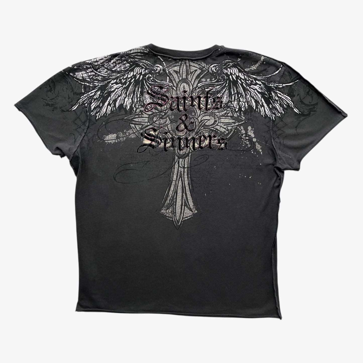 Back of vintage Y2K Amplified grey t-shirt with a graphic snake print.