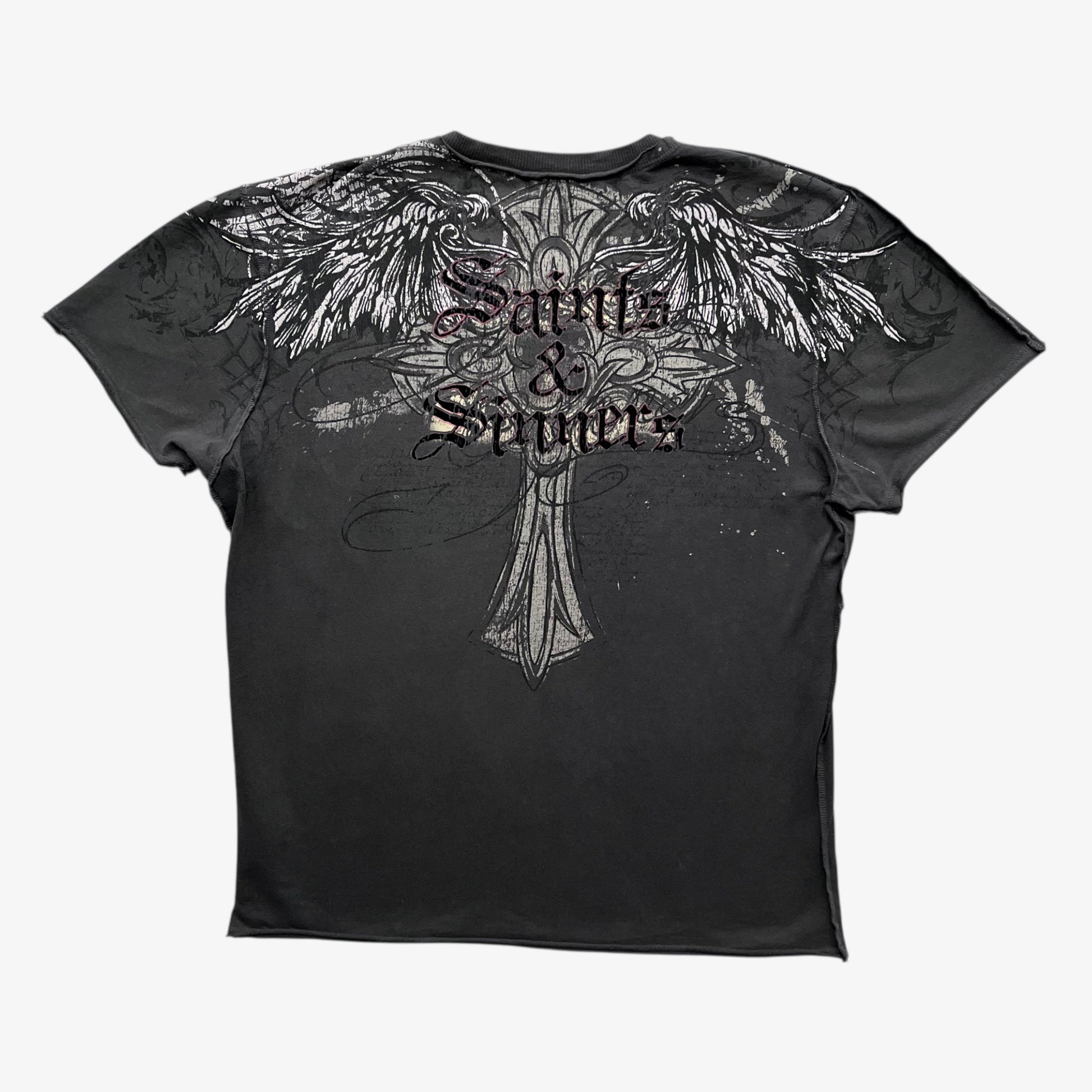 Back of vintage Y2K Amplified grey t-shirt with a graphic snake print.
