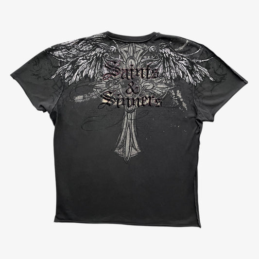 Back of vintage Y2K Amplified grey t-shirt with a graphic snake print.