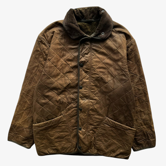 Vintage Y2K Mens Barbour Brown Polar Quilts Jacket With Corduroy Collar - Casspios Dream 