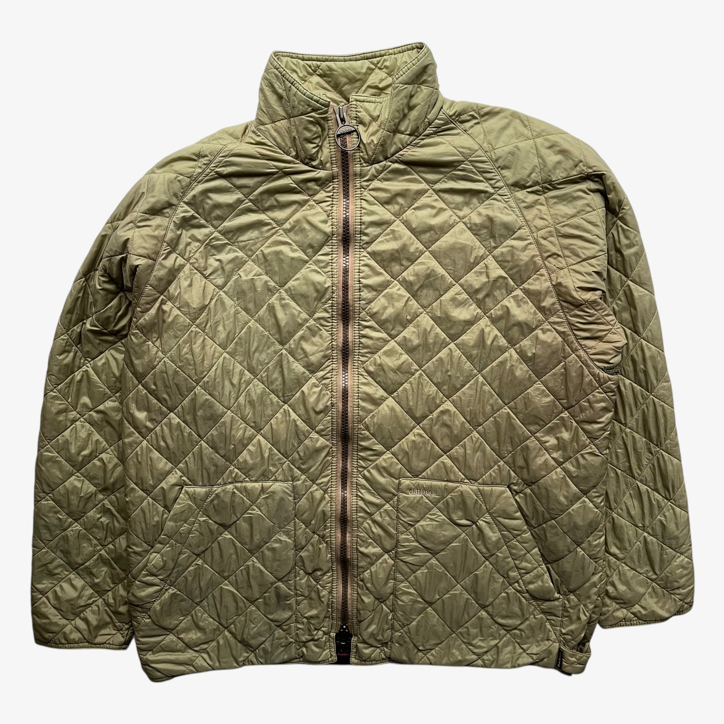 Vintage Y2K men's Barbour lime green quilted jacket.