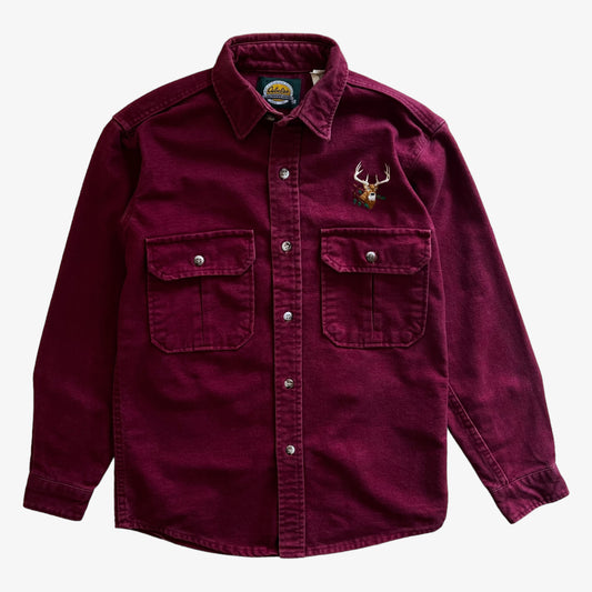 Vintage Y2K Mens Cabelas Deer Embroidered Long Sleeve Burgundy Shirt - Casspios Dream