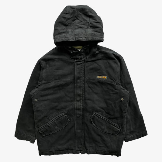 Vintage Y2K Mens Caterpillar CAT Black Hooded Workwear Jacket - Casspios Dream