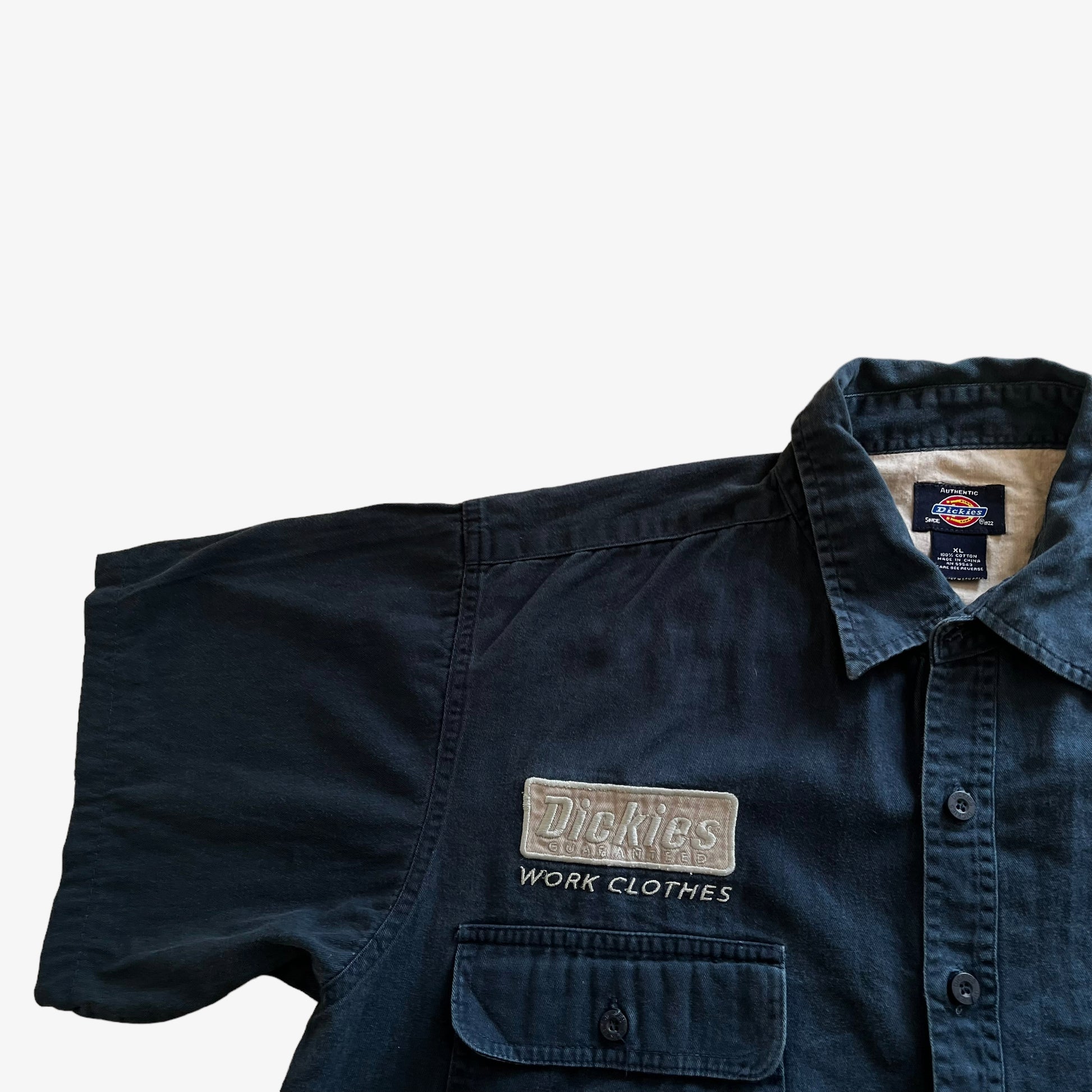 Vintage Y2K Mens Dickies Short Sleeve Navy Workwear Shirt Logo - Casspios Dream