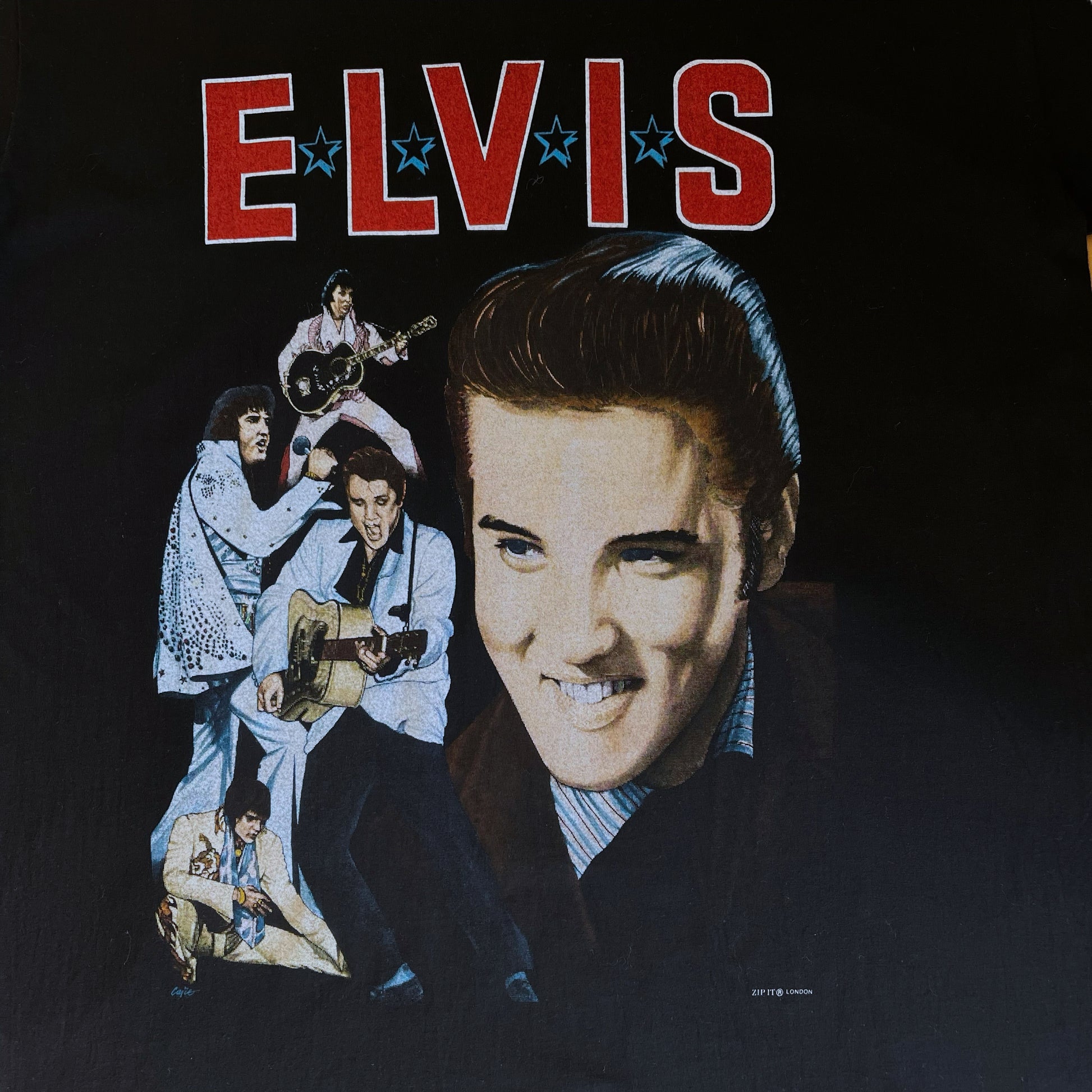Close up of vintage Y2K Elvis Rock concert t-shirt.