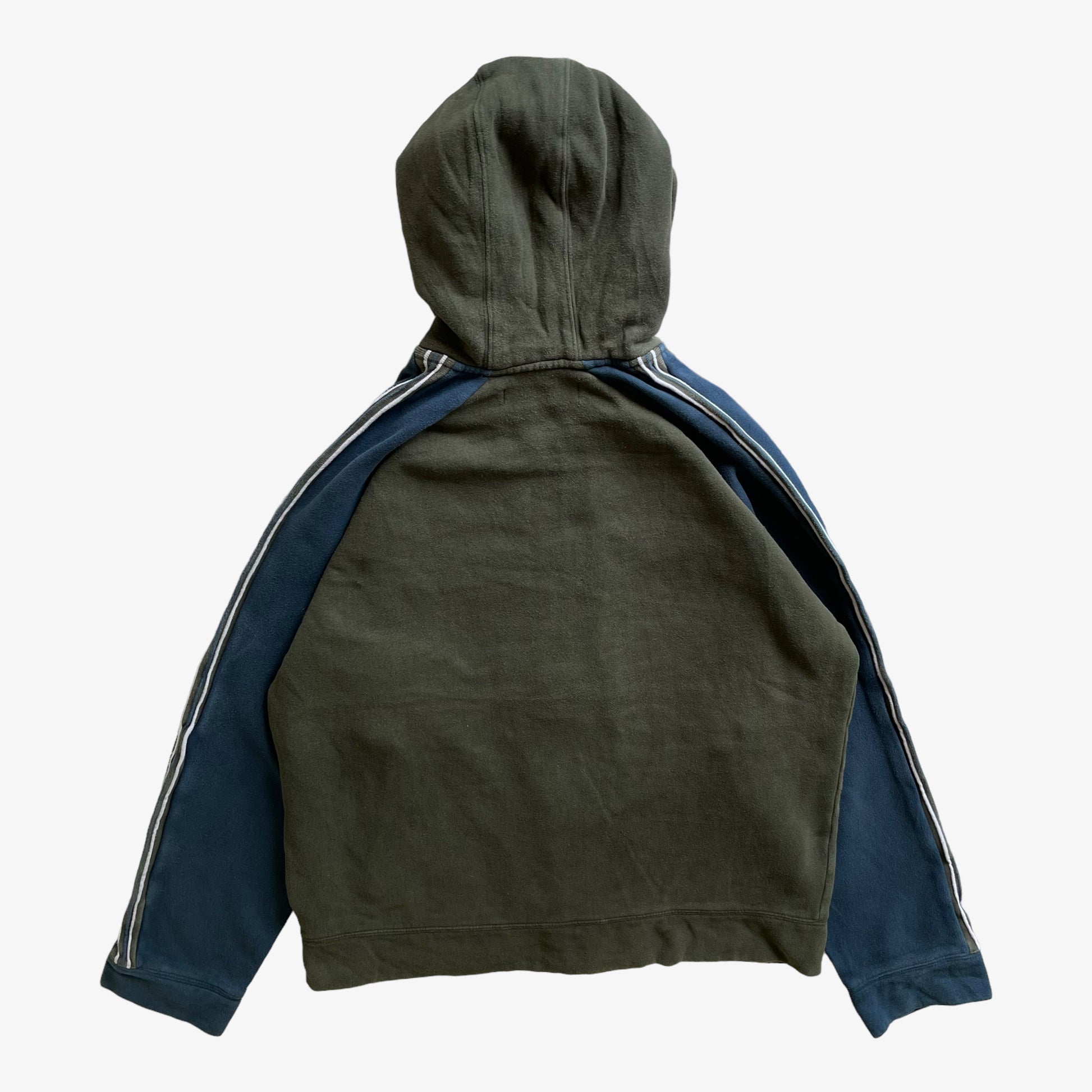 Vintage Y2K Mens Fila Embroidered Spell Out Green And Navy Hooded Jacket Back - Casspios Dream