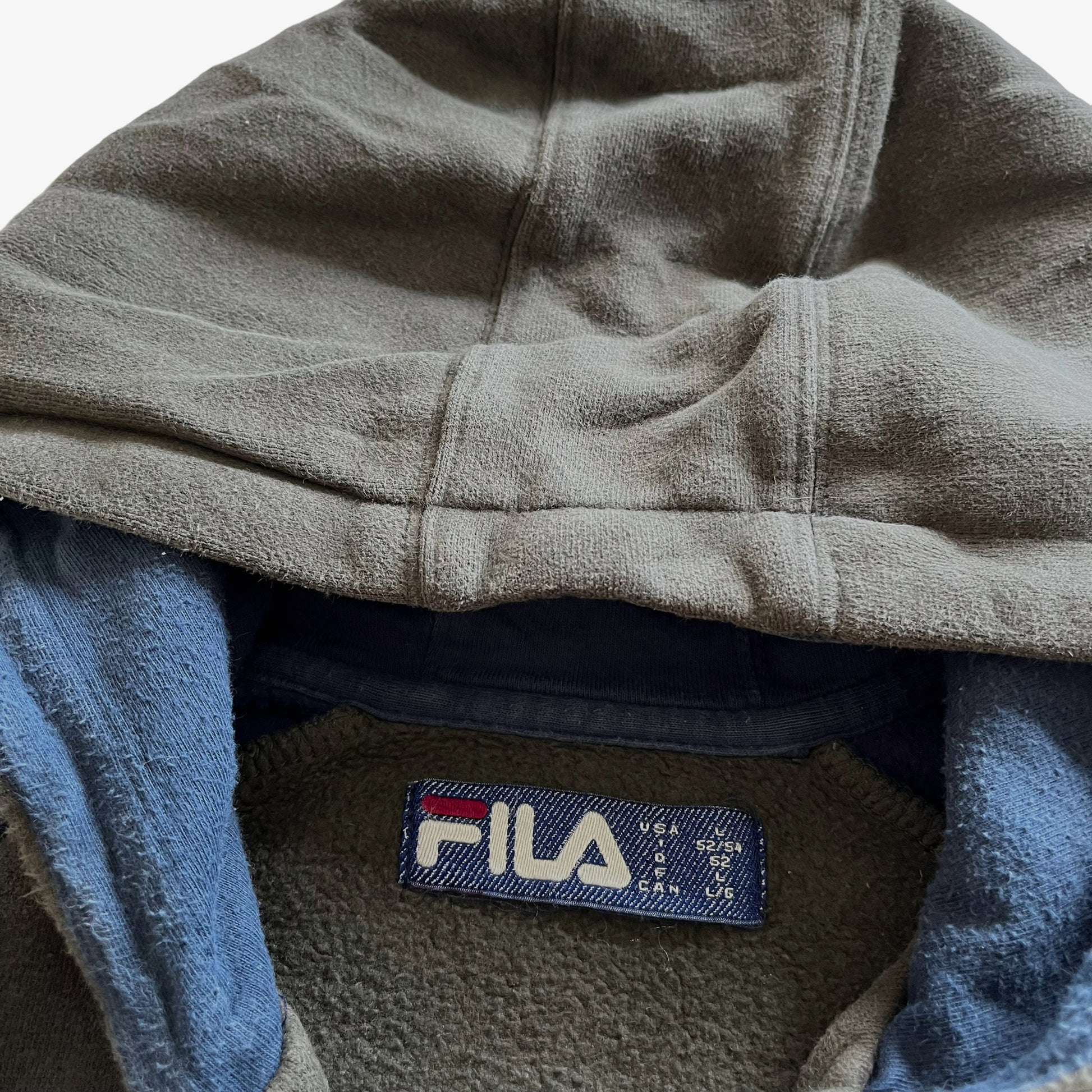 Vintage Y2K Mens Fila Embroidered Spell Out Green And Navy Hooded Jacket Label - Casspios Dream