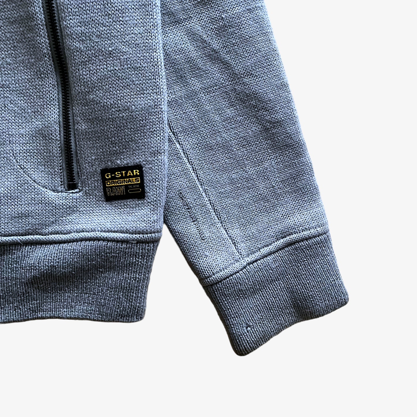 Vintage Y2K Men's G-Star Crossing Vest Knit L/S Blue Jacket With Back Spell Out Tag - Casspios Dream