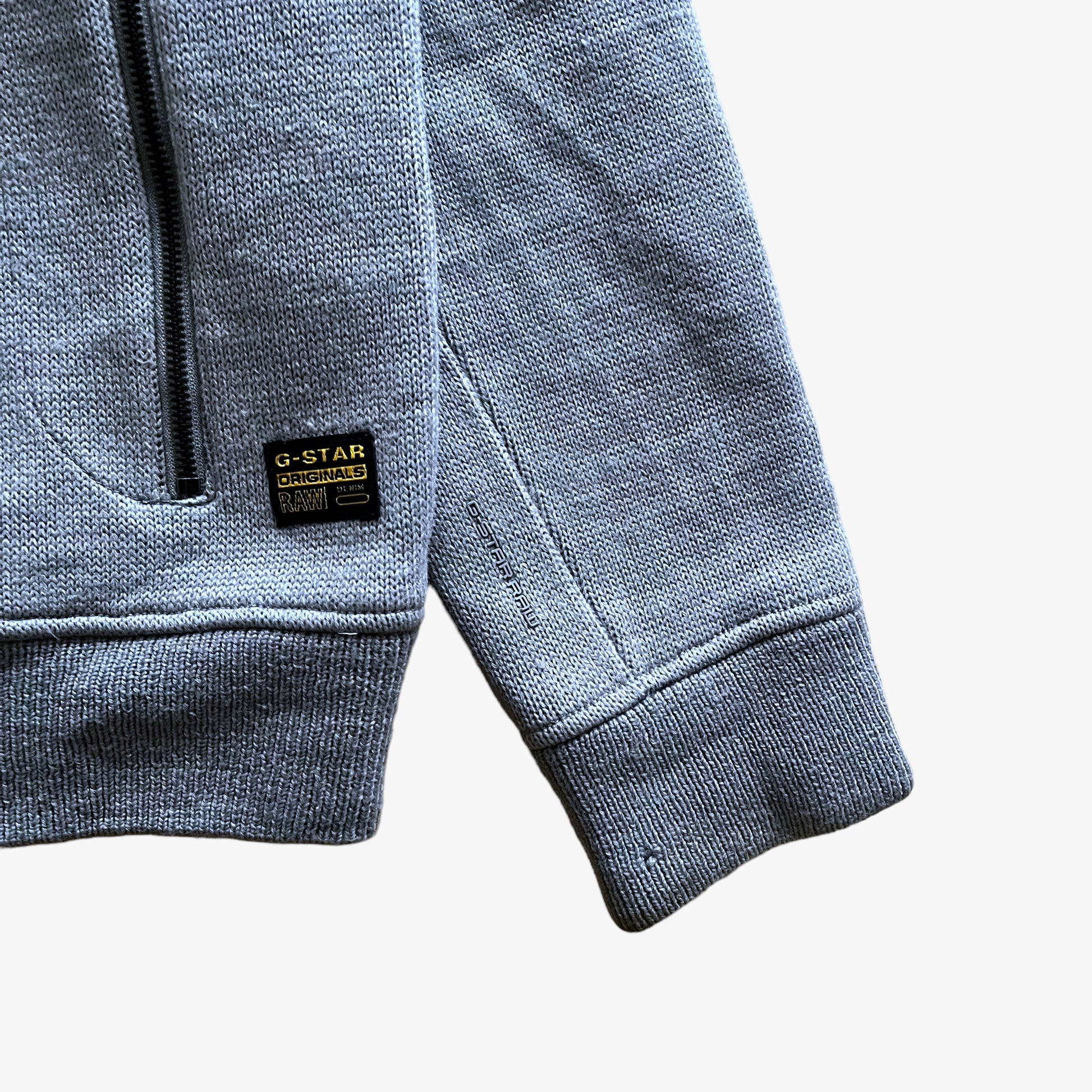Vintage Y2K Men's G-Star Crossing Vest Knit L/S Blue Jacket With Back Spell Out Tag - Casspios Dream