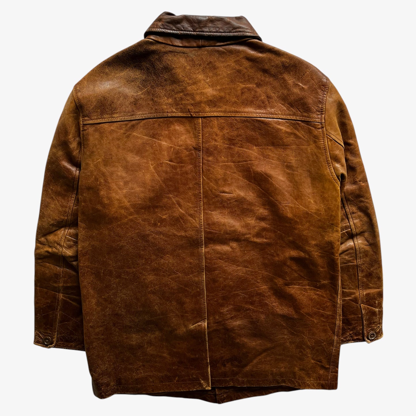 Vintage Y2K Mens GAP Light Brown Leather Jacket Back - Casspios Dream